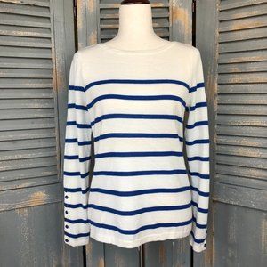 J. McLaughlin Striped Button Cuff Italian Merino Wool Sweater Sz M